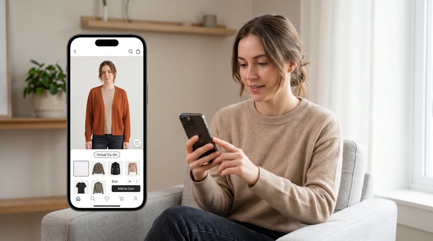A shopper trying an H&M garment on their own photo through Google Shopping