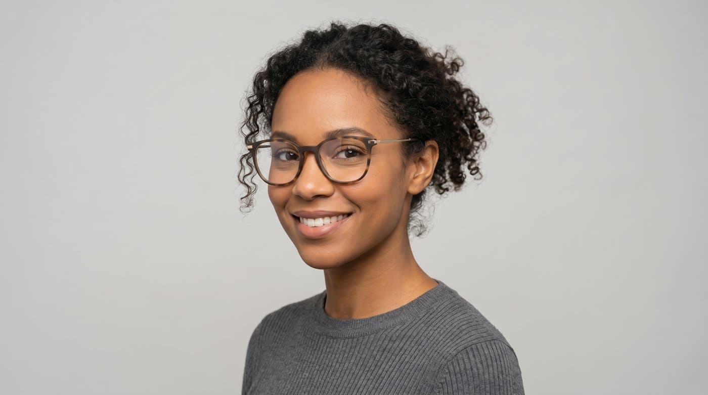 Gafas modernas mostradas sobre la cara de un modelo de IA diverso