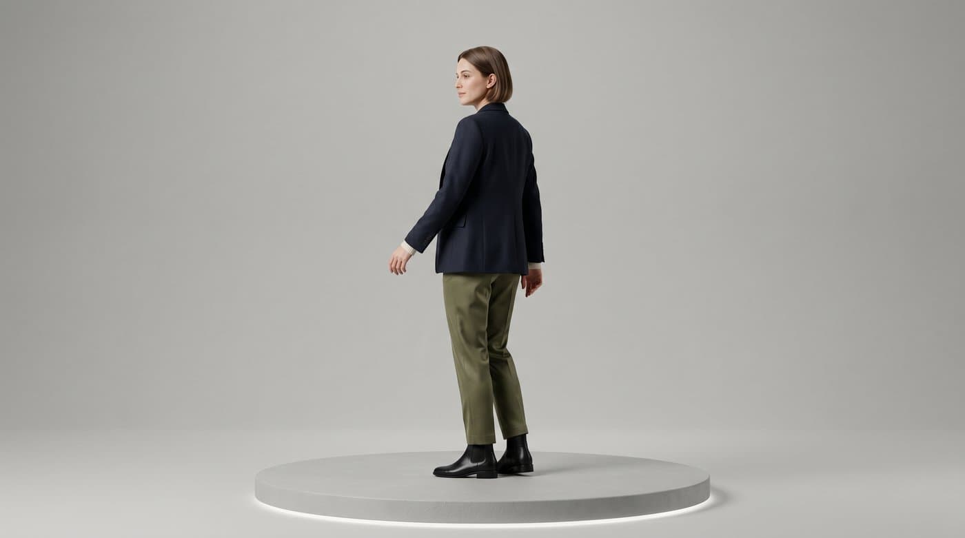 An AI avatar built from a shopper photo wearing an outfit and rotating