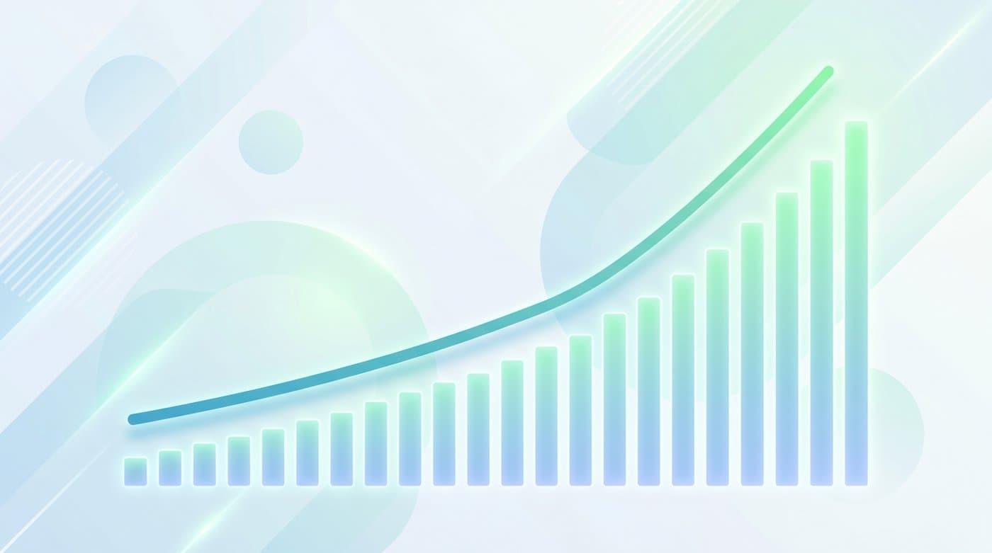 Un graphique de croissance épuré orienté à la hausse représentant l'augmentation du volume de génération d'images par IA